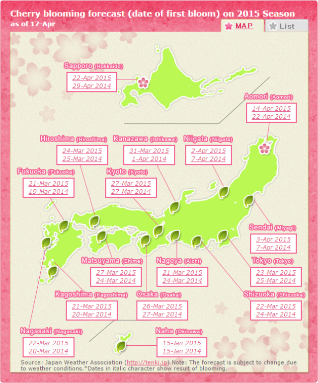 Hokkaido cherry blossom forecast